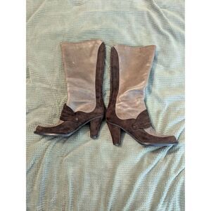 Joy Chen Women's Size 7 Brown Leather Heeled Boots Mid Calf Western Cowgirl